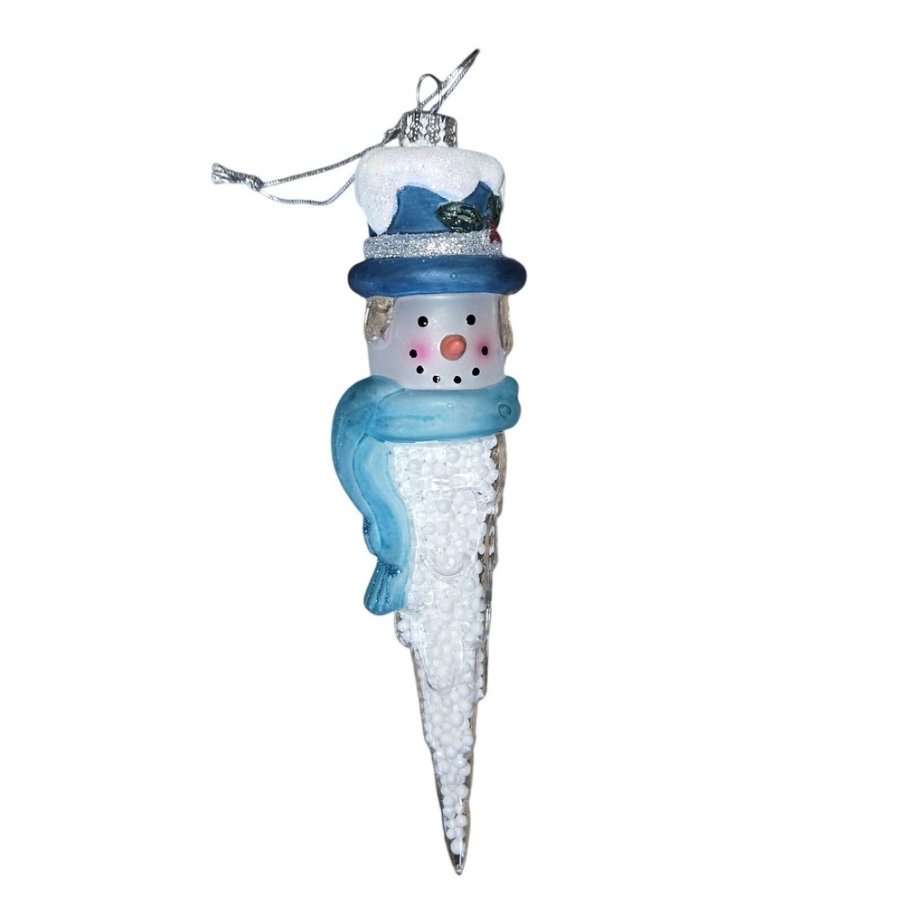 Snowman Icicle Glass Ornament – Hand-Painted Winter Holiday Decor